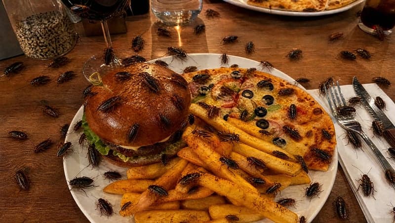 Before and after AI image of a ruined burger delivery for a prank