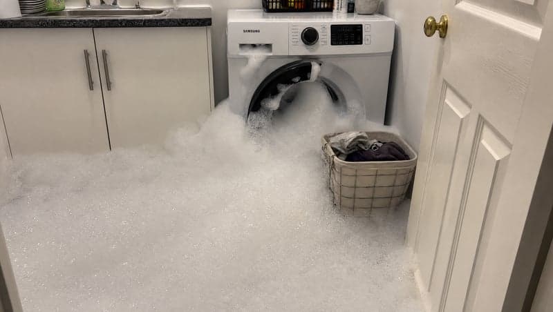 Before and after AI image of a washing machine meltdown for a prank